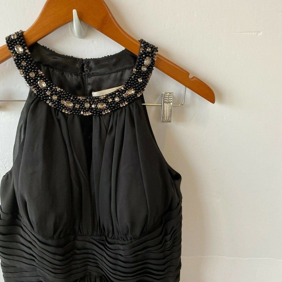 Eliza J Dress Women’s 6 Embellished Tiered Chiffon Halter Gown Black Rhinestones - Picture 3 of 12